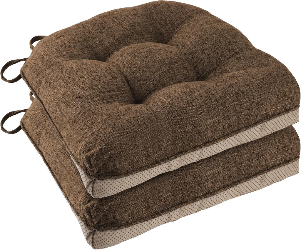 Chair Cushions for Dining Chairs 2 Pack, 18"x18"x3", Coffee | Non-Slip, Tufted, with Ties, Textured, Comfortable, for Kitchen, Dining Room, Home Offices, Living Room, Bars, Indoor