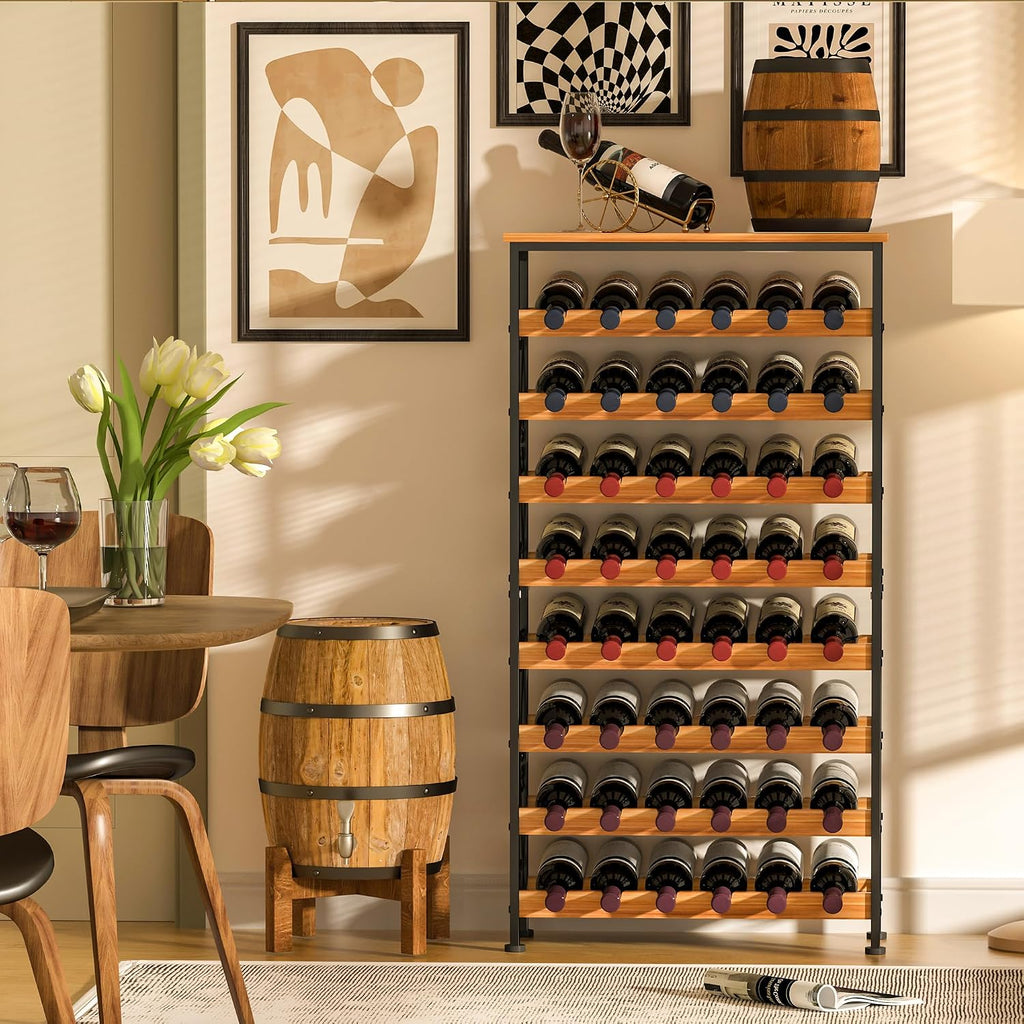 Sonyabecca 48 Bottle Wine Rack Freestanding Floor with Wood Top,8-Tier Wine Storage Shelf with Serving Station, Wine Holder for Kitchen, Bar, Dining Room, Home Bar Cabinet for Wine Bottles, No Wobble