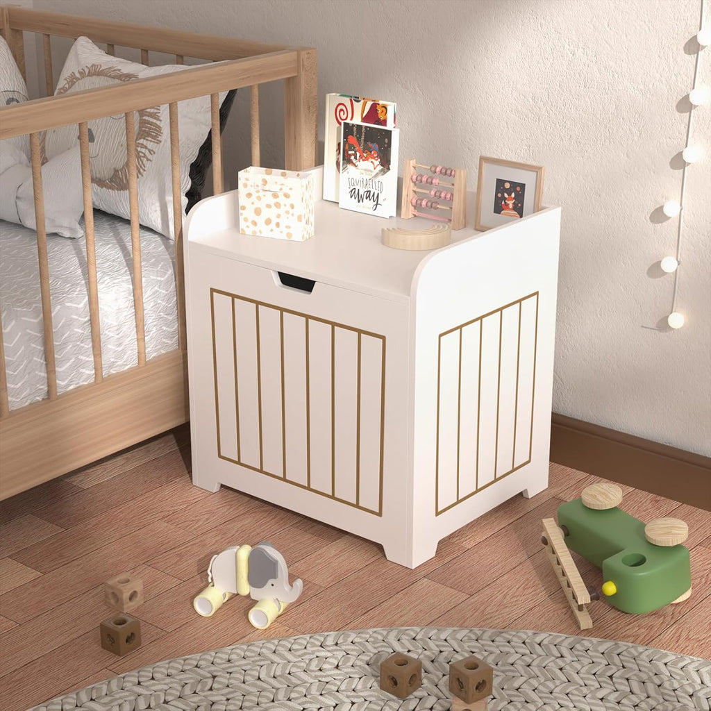 Aenuert White Wooden Storage Chest Box, Small Cube Storage Organizer with Door, Modern Entryway Storage Bin for Home Books, Clothes, Plants, Square Side Table for Living Room or Bedroom