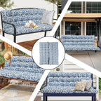 Porch Swing Cushion Three Seat, Waterproof Swing Cushions Replacement with Backrest, Outdoor Garden Furniture Patio 4" Thickened Cushions with Ties (Blue Print, 40 x 63in)