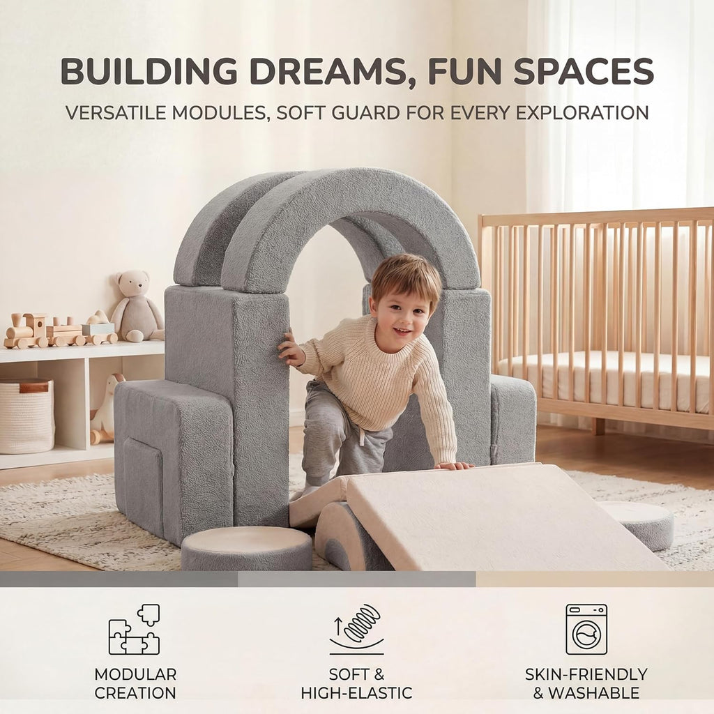 14pcs Modular Kids Play Couch, Child Sectional Sofa, Fortplay Bedroom and Playroom Furniture for Toddlers, Convertible Foam and Floor Cushion for Boys and Girls