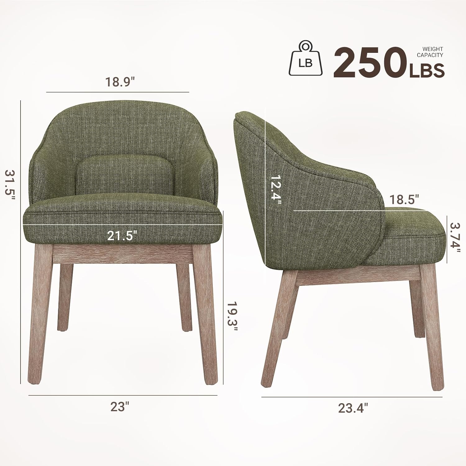 MALOL Dining Chairs Set of 6 with Lumbar Support,Fabric Upholstered Kitchen Chairs with Wooden Legs,Green