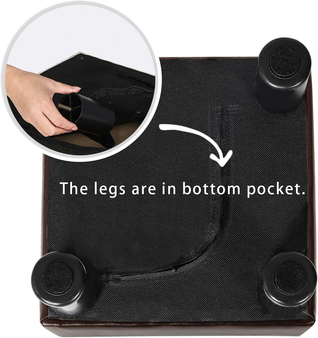 Homebeez 13" Small Footstool PU Leather Ottoman Footrest Modern Home Living Room Bedroom Square Stool with Padded Seat Plastic Legs, Dark Brown