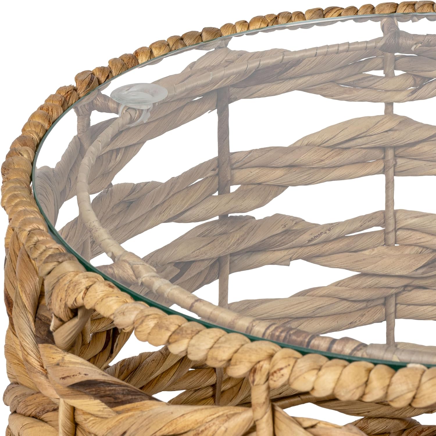 JONATHAN Y Malaya 16" Water Hyacinth Round End Table with Glass Top, Handwoven Wicker Accent Side Table for Living Room, Bohemian Nightstand for Small Spaces, Fully Assembled, Natural TBL2508A