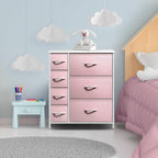 Sorbus Dresser with 7 Drawers - Furniture Storage Chest for Kid’s, Teens, Bedroom, Nursery, Playroom, Clothes, Toys - Steel Frame, Wood Top, Tie-dye Fabric Bins (7-Drawer, Pastel Pink)