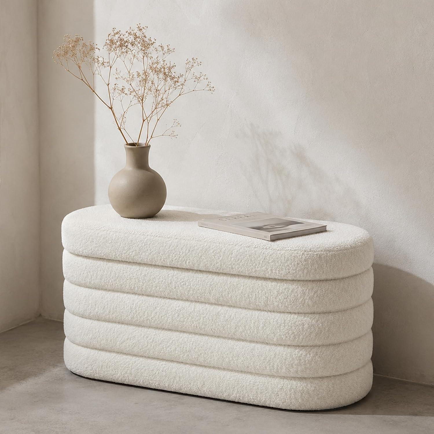 GLAXYFUR Storage Ottoman Bench, 30 Inch Upholstered Entryway Shoe Seat, Blanket Chest for Living Room, Hallway, Sherpa White