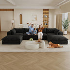 157.6" Oversized Cloud Boneless Sofa with 2 Ottomans, Modern Corduroy U Shaped Modular Sectional Couch, Deep Seat Floor Furniture Set, No Assembly Required (4 Seater+2 Ottoman)