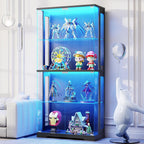 BROTTAR Display Cabinet with Glass Doors, 4-Tier Curio Cabinet with Transparent Full-Display Surface, 65" Glass Display Case with 3 Color Lights for Collectibles, Clear Case with Human Sensor Black