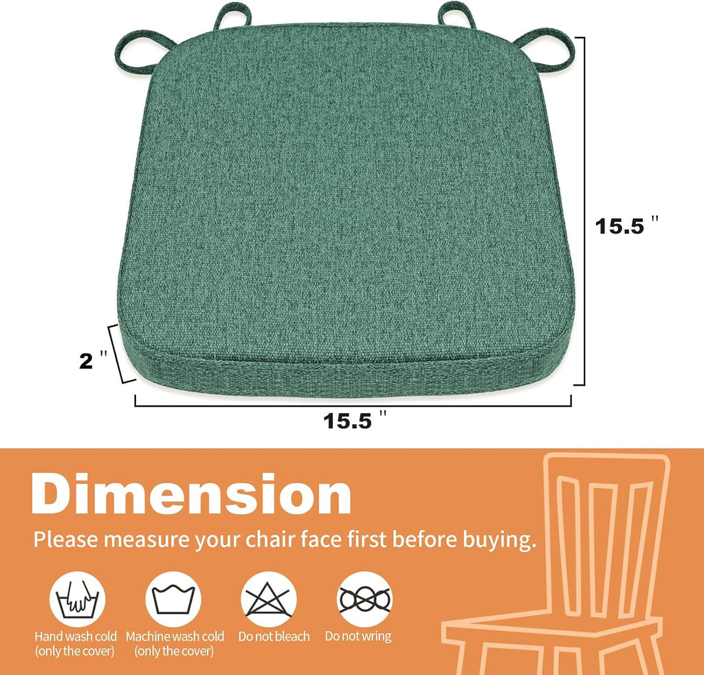 SINOSSO Memory Foam Chair Cushion for Folding Chair 1 Pcs, Thickened 2" Square Kitchen Chair Pad with Ties, Indoor Non-Slip Dining Chair Seat Cushion (1 Piece, Green)