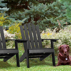 Melucivi Adirondack Chair Weather Resistant with Cup Holder, Fire Pit Chair Patio Outdoor Garden Resin Adirondack Chair for Adult, Black
