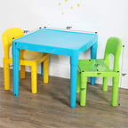 Humble Crew Kids Plastic Table and Chair Set, Toddler Activity Table with 2 Chairs, Lightweight Easy-Clean Kids Desk for Play, Snacks & Crafts, Indoor Outdoor Playroom Furniture, Aqua/Green/Yellow