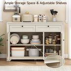 ONBRILL 48 Inches Sideboard Buffet Cabinet with Storage, Farmhouse Sideboard with 2 Drawers and 3 Doors, Wood Coffee Bar Cabinet with Adjustable Shelves for Living Room, Kitchen, Hallway, White