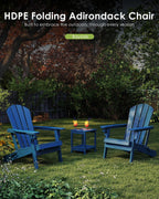 GREENVINES Folding-Adirondack-Chairs-Set-of-2 | w/Cup Holder | HDPE Plastic | All-Weather Patio Fire Pit Chairs | for Outdoor Poolside Deck | Blue