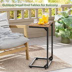 Simple Trending C Shaped End Table, Small Side Table, TV Trays for Couch, Sofa Table for Living Room, Bedside, Rustic Brown