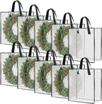 HFKPJRT 10 Pack Wreath Storage Bag, 26" 90 L Garland Container, Wreath Bags for Halloween Christmas Decorations, Large Clear Moving Bags with Handle, Under The Bed Storage for Bedding, Clothing, Toys