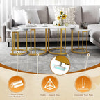 Giantex Nesting Coffee Table Set of 3, Stacking Side Tables with Faux Marble Tabletop & Gold Metal Frame, Oval Coffee Table & 2 Round End Tables, 3-Piece Modern Living Room Table Set for Apartment