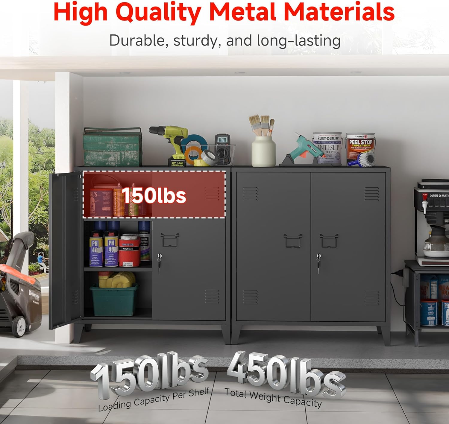 35.4”H Metal Storage Cabinet with Locking Doors and 2 Adjustable Shelves, Garage Storage Cabinet with Lock & Keys for Home School Office (Black)