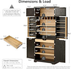 78.2" Tall Farmhouse Kitchen Pantry Cabinet with Adjustable Shelves, Storage Cupboard with 8 Door Shelves and Hidden Drawer, Kitchen Hutch with Wine Rack for Dining Room, Bathroom, Black