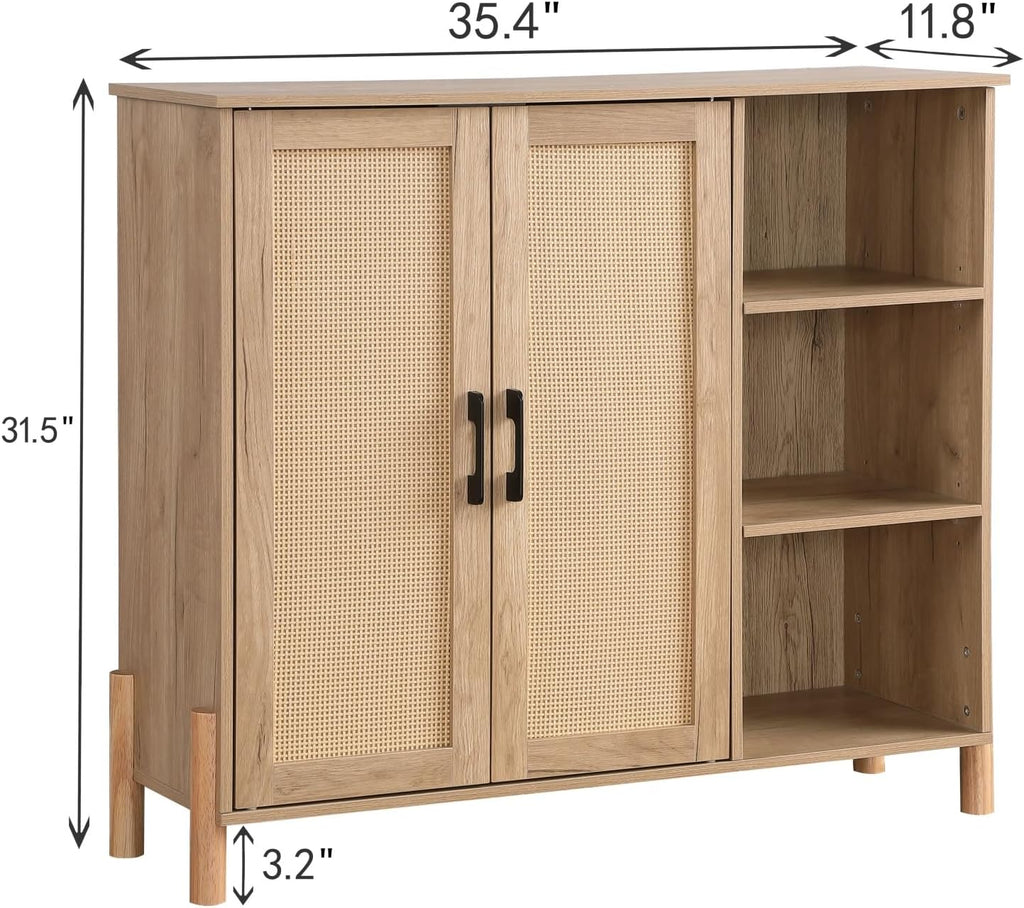 Mid-Century Modern Storage Cabinet, with Open Shelves & Adjustable Shelves, for Living Dining Room,for Kitchen Home