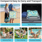 Portable Beach Chair for Adults, Lightweight Folding Lawn Chair with Cup Holder, Headrest, Side Pocket and Bottom Storage Bag, Camping Gear for Picnic Patio Sporting Events, 260 lbs, Green & Blue