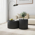 Nesting Coffee Table Set of 2, Modern Round Black Wood Coffee Table with Built-in Storage, Mid-Century Accent Side Table for Living Room, Kitchen, Small Apartment