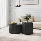 Nesting Coffee Table Set of 2, Modern Round Black Wood Coffee Table with Built-in Storage, Mid-Century Accent Side Table for Living Room, Kitchen, Small Apartment