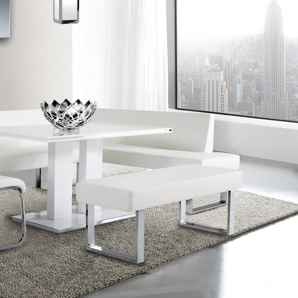 Armen Living Amanda Bench in White and Chrome Finish 48"x18"x19"