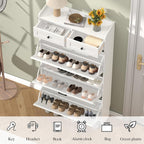 Thacuok Shoe Cabinet with 3 Flip Drawers & 2 Storage Drawers, Rustic Farmhouse Narrow Shoe Organizer Cabinet, Slim Shoe Rack Cabinet, Shoe Storage Cabinet for Entryway, Hallway, Front Door