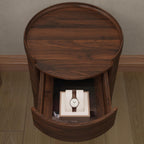 Chogori Solid Wood End Table Set of 2 with Drawer & Storage Shelf – Walnut Round Accent Nightstand, Farmhouse Side Table for Small Spaces, Living Room, Easy Assembly