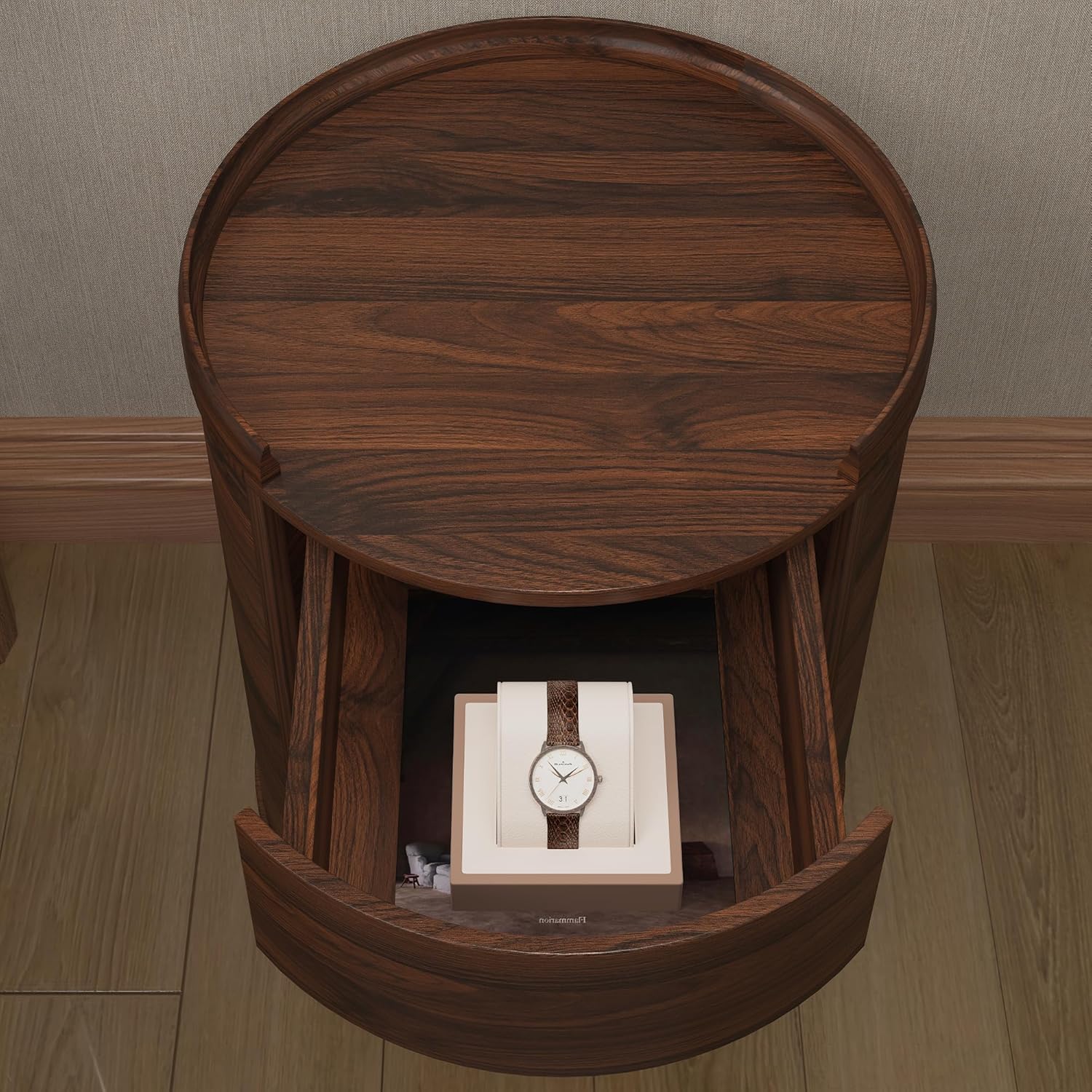 Chogori Solid Wood End Table Set of 2 with Drawer & Storage Shelf – Walnut Round Accent Nightstand, Farmhouse Side Table for Small Spaces, Living Room, Easy Assembly