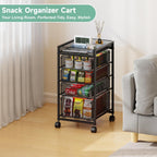 keomaisyto 5-Tier Kitchen Storage Cart with Top Basket & Drawers, Fruit and Vegetable Storage Rack on Wheels, Metal Rolling Cart with Drawers & Kitchen Organization for Snacks, Potatoes, Onions, Cans
