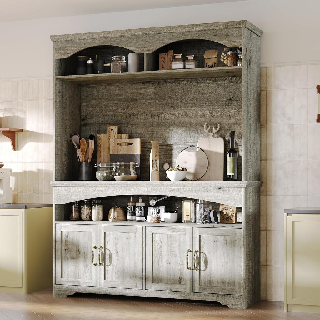 70.9" H Kitchen Pantry Storage Cabinet with Microwave Stand, Shelves & Doors, Farmhouse Tall Cupboard Console Table with Adjustable Shelves & Vintage Handles for Living Dining Room
