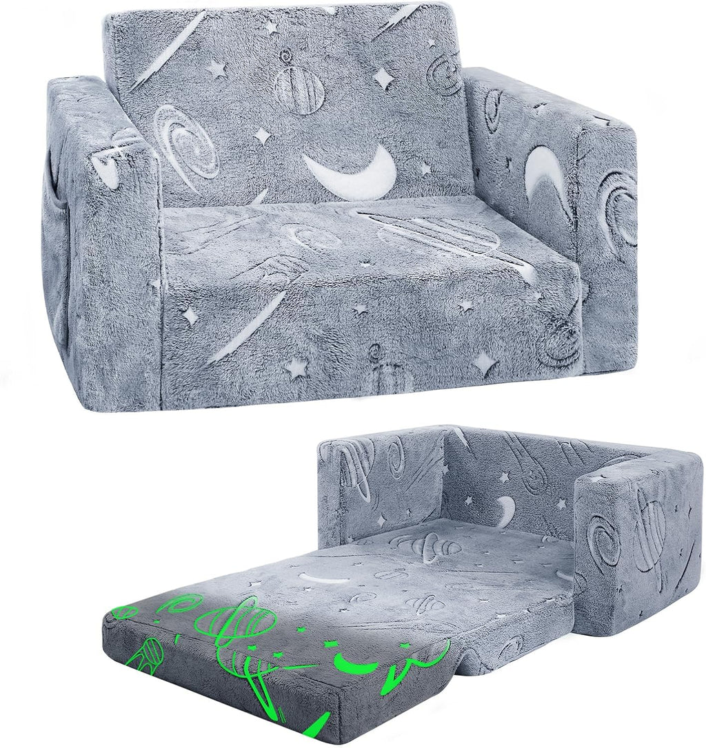 inhand Toddler Chair Comfy,2-in-1 Soft Toddler Couch Fold Out for Kids,Convertible Sofa to Lounger,Gift for Girls and Boys Birthday,Space,Medium