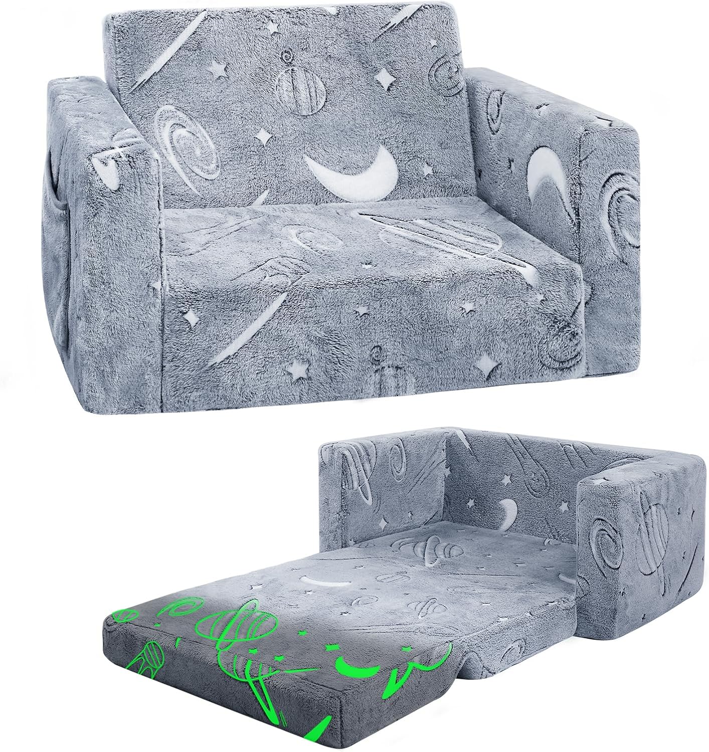 inhand Toddler Chair Comfy,2-in-1 Soft Toddler Couch Fold Out for Kids,Convertible Sofa to Lounger,Gift for Girls and Boys Birthday,Space,Medium