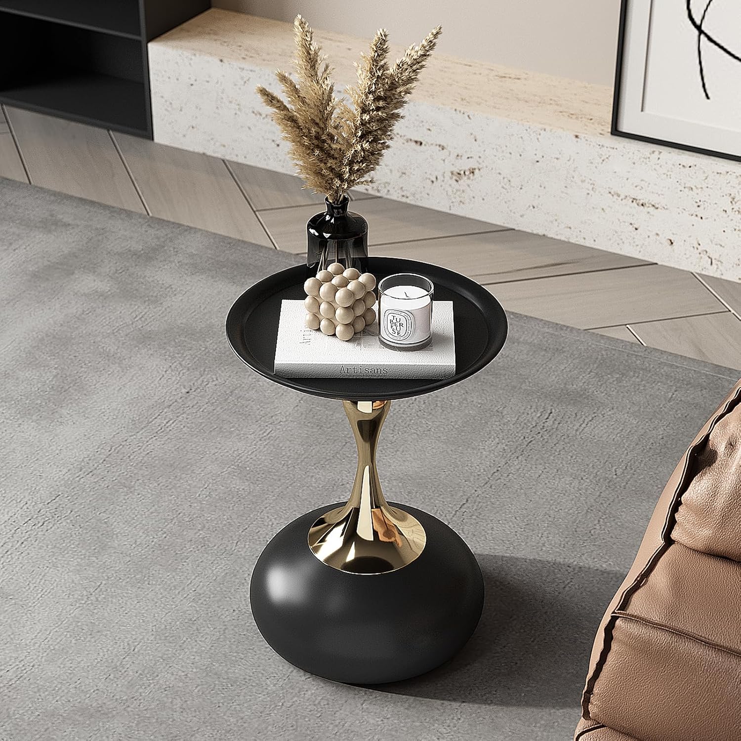 Modern Side Table with Weighted Base, Scratch-Resistant & Nano-Coated Finish - Versatile Accent Table for Living Room, Bedroom, Balcony (Cream)
