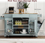Kitchen Island with Trash Can Storage Cabinet and Power Outlet, Rolling Kitchen Cart on Wheels with Internal Storage Rack, Drawers, Open Side Racks for Dining Room (48.5", Grey Blue)
