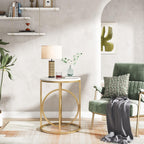 Tribesigns Round End Table, 20" Modern Sofa Side Table with Gold Base, Faux Marble Accent Table Bedside Table Nightstand for Living Room, Bedroom, White and Gold