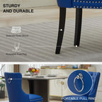 adochr PU Leather Dining Chairs Set of 2, Tufted Upholstered Dining Room Chair with Pull Ring & Solid Wood Legs, Blue