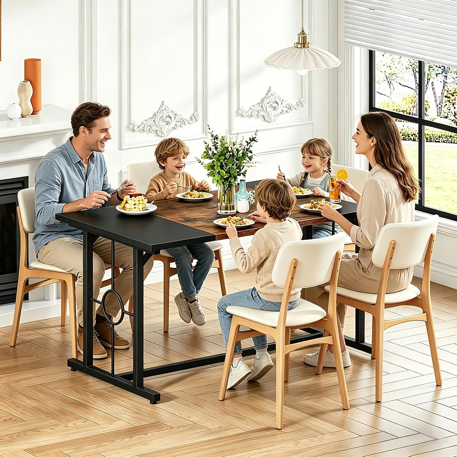 HOOBRO Dining Table, Wooden Kitchen Table for 4-6, Rectangular Dining Room Table with Sturdy Metal Legs, Long Dinner Tables with Large Tabletop for Living Room Kitchen, Rustic Brown and Black BF20CZ01