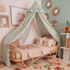 SmoothNovelty Green Striped Bed Canopy with Ruffles, Soft Cute Decorative Tent, Hanging Bed Curtains for Reading Nook Play Area, Adult Bedroom Circus Tent Canopy