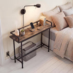 VECELO Narrow Sofa Table with Outlets & USB Ports, Industrial-Style Behind-Couch Table for Entryway, Hallway, Living Room, Bedroom, 39 Inch, Grey Oak