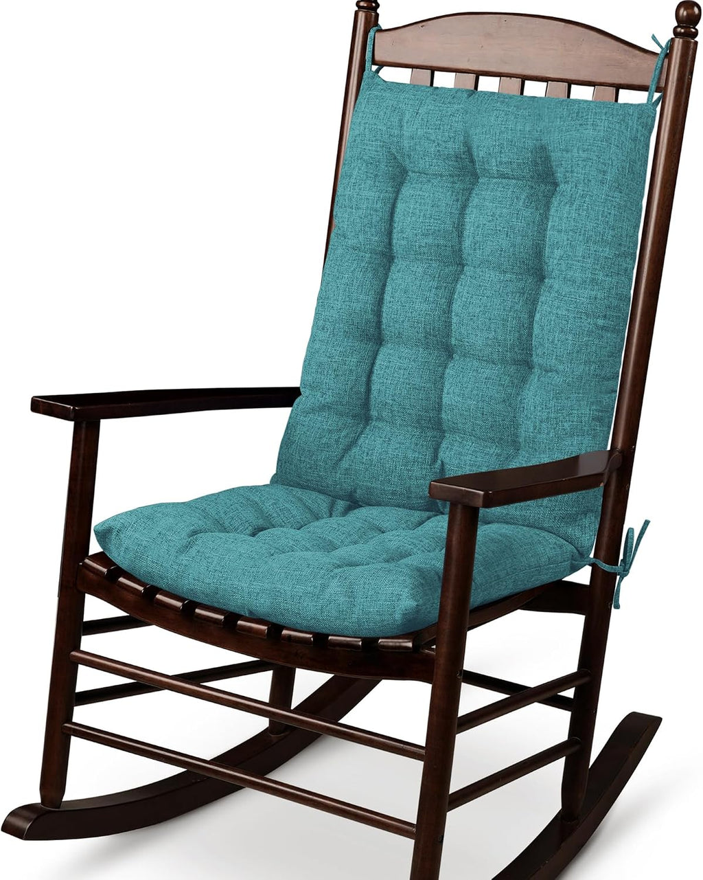 ELFJOY Rocking Chair Cushion Large Rocking Chair Pads with Ties Premium Linen High Back and Seat Cushion 2 Piece Set Linen Retro Blue