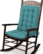 ELFJOY Rocking Chair Cushion Large Rocking Chair Pads with Ties Premium Linen High Back and Seat Cushion 2 Piece Set Linen Retro Blue