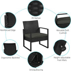 Yaheetech 3 Pieces Rattan Bistro Set, Indoor/Outdoor Wicker Patio Modern Conversation Furniture, 2 Chairs & Tempered Glass Coffee Table for Garden, Balcony, Backyard, Poolside, Black/Gray