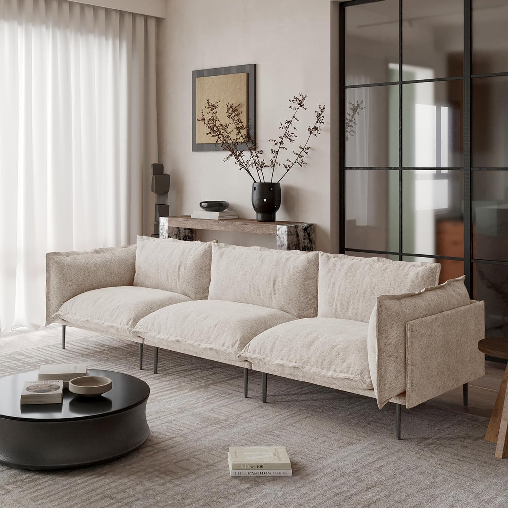 JACH 111" 3 Seater Cloud Sofa, Mid-Century Modern Sectional Couches with Thick Cushion, Modular Couch with High Sofa Legs, Sofa Furniture for Small Space Living Room Office Apartment, Light Brown
