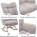 Zedachica Rocking Chair Nursery Teddy Upholstered Glider Rocker Rocking Accent Chair Padded Seat with High Backrest Armchair Comfy Side Chair for Living Room Bedroom Offices (Grey Teddy)