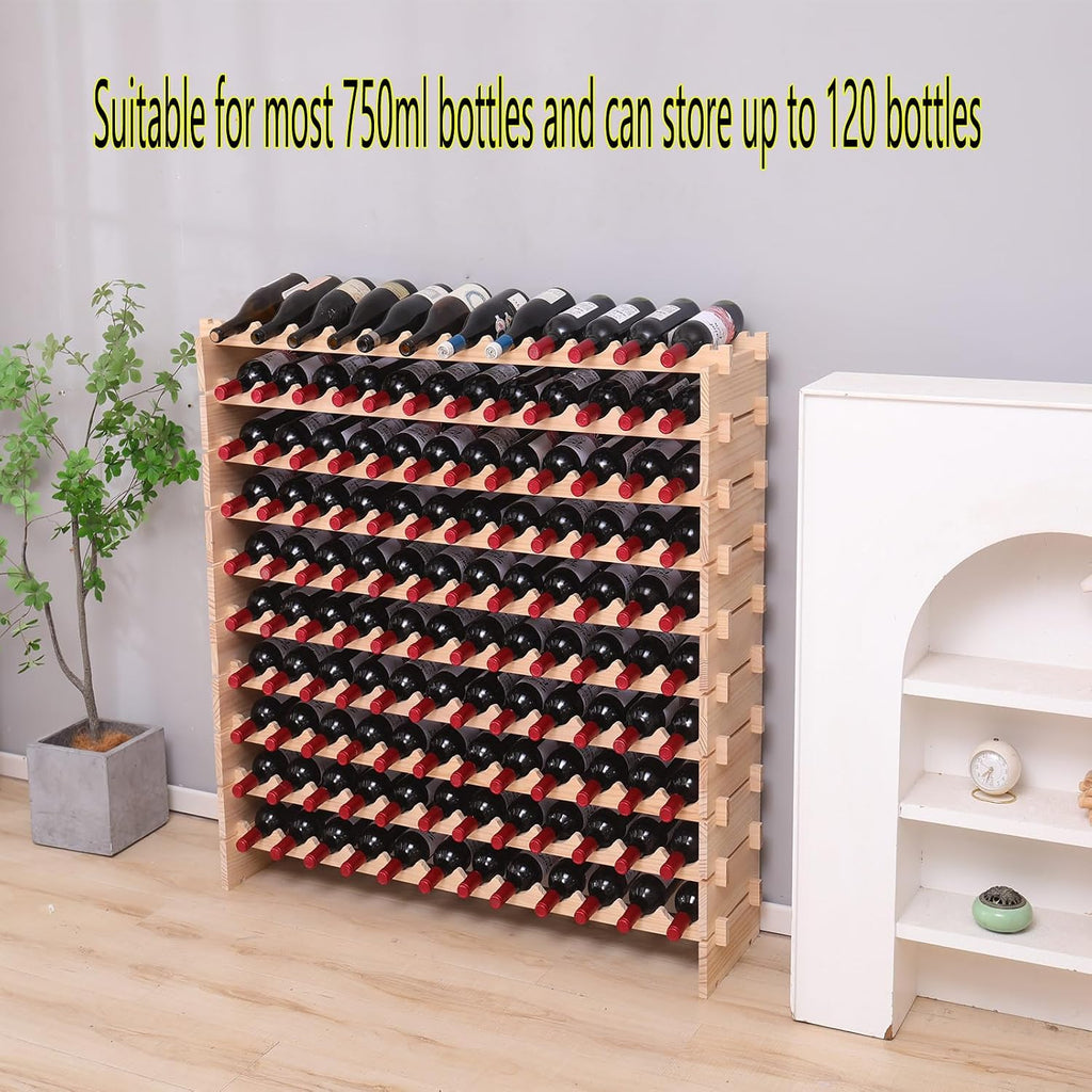 Wood Stackable Storage Modular Wine Rack Cabinet 120 Bottle freestanding Floor Wine Bottle Holder Display Shelves