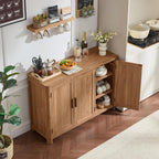 Joaxswe Sideboard Buffet Cabinet with Storage, 46" Arc-Shaped Credenza with 3 Doors & Adjustable Shelves, Mid Century Modern Coffee Bar Cabinet for Kitchen, Living Room, Entryway, Darkwood