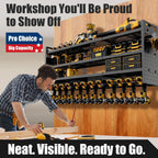 Power Tool Organizer Wall Mount | 8-Outlet TR Charging Station | Garage Storage Rack with Cordless Drill Holder | Heavy Duty Metal Shelf for Workshop Organization