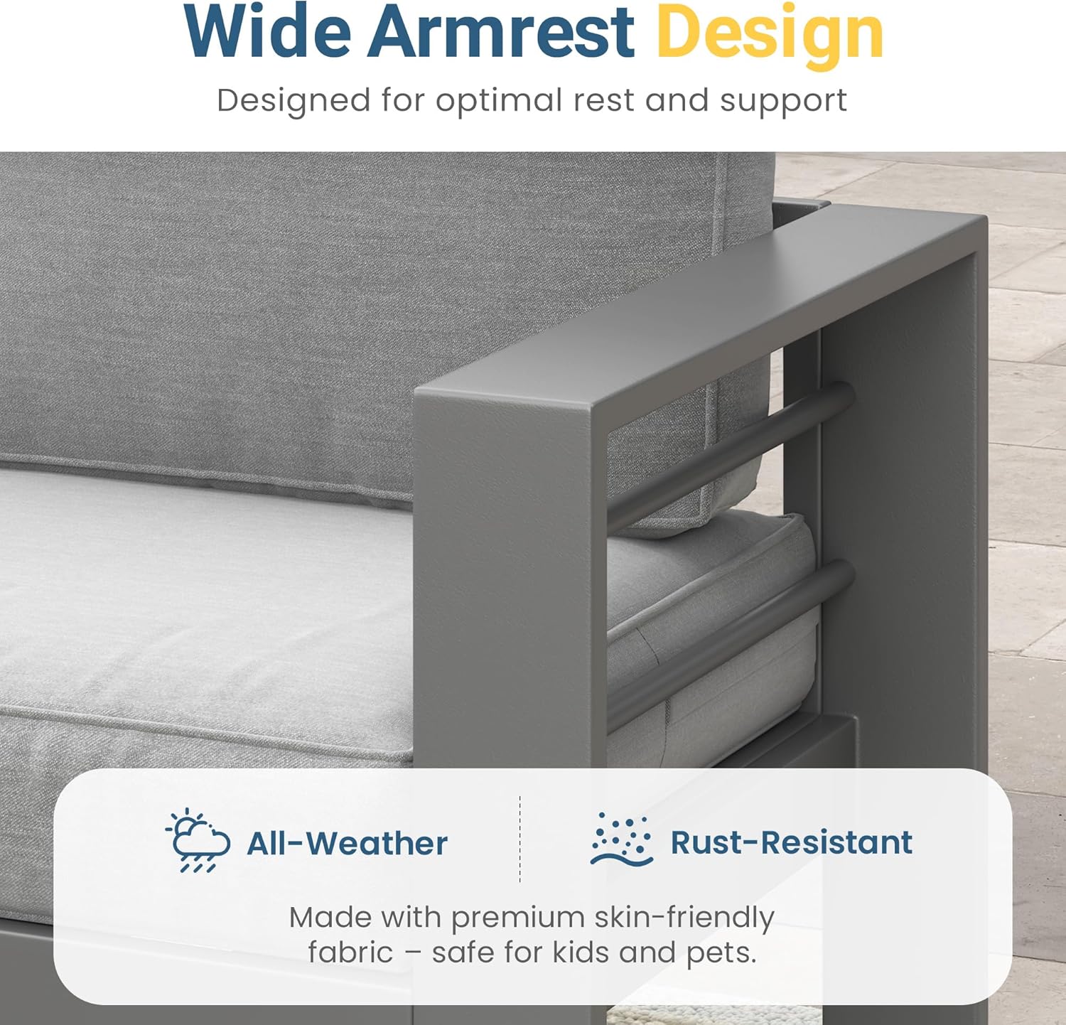 Wisteria Lane Metal Patio Furniture Sofa, All-Weather Outdoor Armchairs Set of 2 with Upgraded Cushions, Weather-Resistant Heavy Duty Modern Outdoor Chairs for Garden, Balcony, Backyard, Dark Grey